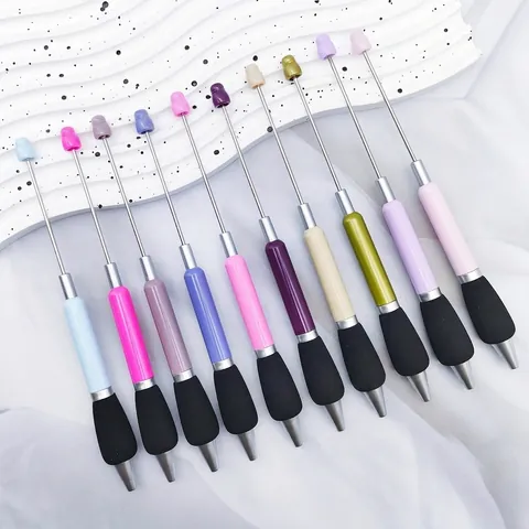 DIY Beaded Ballpoint Pen With Sponge Grip Macaron Color Plastic Metal Writing Pen For Students Office Stationery Gift