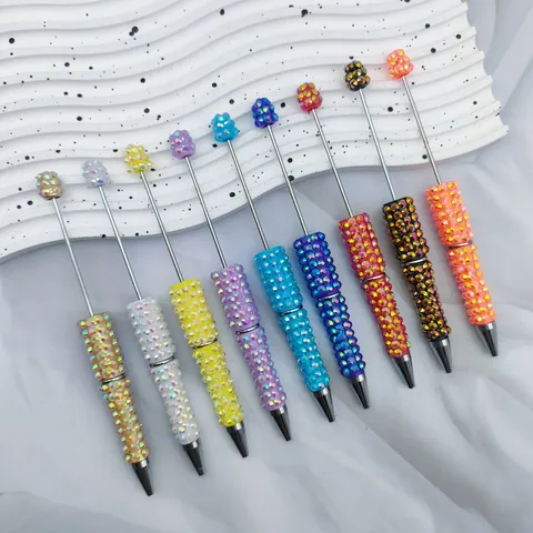 Bolígrafo DIY con Cuentas Cobertura Completa de Diamantes de Imitación AB Cuerpo de Metal para Regalo Papelería Oficina Escuela