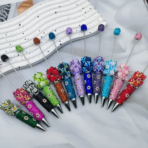 Luxury Handmade Beaded Ballpoint Pen 3D Flower Butterfly Rhinestone Decorative Writing Pen For Office School Women Gift