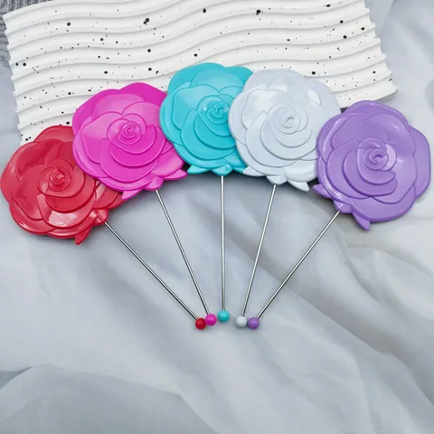 Ins Style Rose Shaped Handheld Mirror DIY Beaded Long Handle Decorative Single Sided Portable Mirror For Women Makeup Vanity Gift