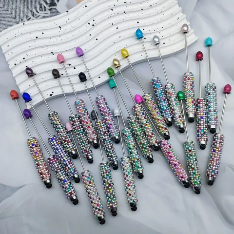 DIY Beadable Touchscreen Ballpoint Pen Rhinestone Inlaid Candy Color Stylus Pen For Student Office Writing Gift