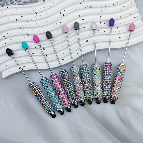 DIY Beadable Touchscreen Ballpoint Pen Rhinestone Inlaid Candy Color Stylus Pen For Student Office Writing Gift