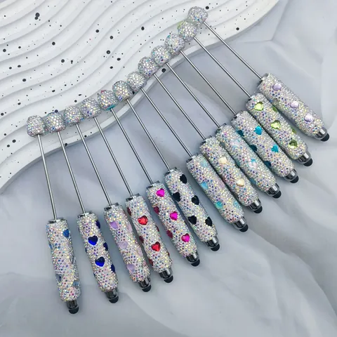 DIY Touch Screen Ballpoint Pen Crystal Rhinestone Heart Beaded Stylus Pen Dual Use For Phone Tablet Valentine Day Gift Women