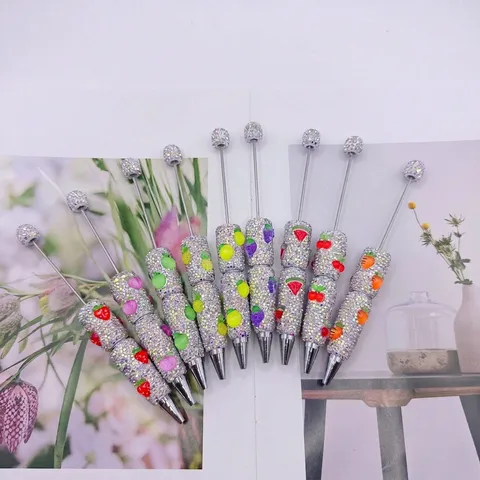 Luxury Rhinestone Beaded Ballpoint Pen Cute Fruit Vegetable Metal Twist Writing Pen For Kids Office School Stationery