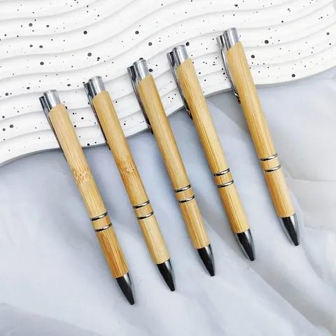 Eco-Friendly Natural Bamboo Wood Retractable Ballpoint Pen Minimalist Business Office Writing Pen With Silver Metal Clip