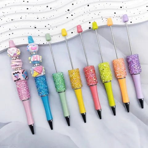 DIY Beaded Ballpoint Pen Colorful Resin Rhinestone Creative Rotating Pen Handmade Stationery Gift For Students Office Writing