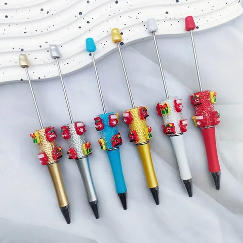Christmas DIY Beadable Ballpoint Pen With Snowflake Stocking Beads INS Style Sugar Texture Creative Student Stationery Gift