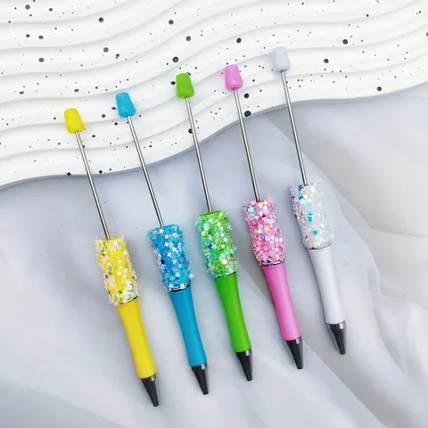 Bolígrafo de Cuentas DIY con Lentejuelas de Estrella y Luna Estilo Ins Bolígrafo de Varilla de Cuentas Brillantes Bolígrafos DIY de Metal para Escuela Oficina Papelería Regalo