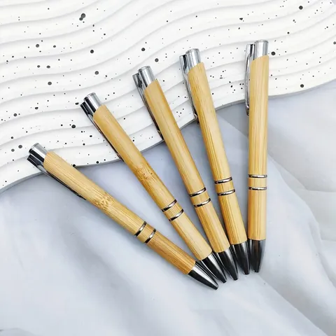 Eco-Friendly Natural Bamboo Wood Retractable Ballpoint Pen Minimalist Business Office Writing Pen With Silver Metal Clip