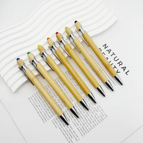 Bolígrafo Stylus de Bambú Natural Respetuoso Con El Medio Ambiente 1.0mm Retráctil Con Tapa de Pantalla Táctil de Color Para Oficina Escuela Papelería