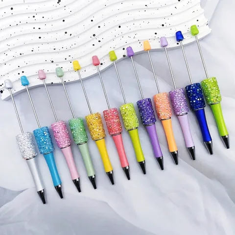 DIY Beaded Ballpoint Pen Colorful Resin Rhinestone Creative Rotating Pen Handmade Stationery Gift For Students Office Writing