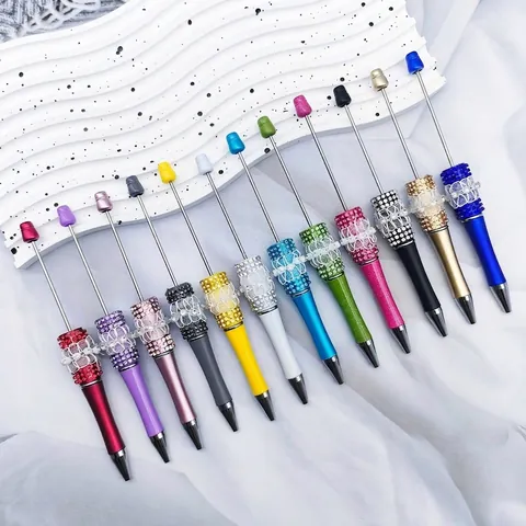 Handmade DIY Beaded Ballpoint Pen With Rhinestone Lace Bow Mesh Decoration Metal Rod Writing Pen For Students Office Stationery Women Gift