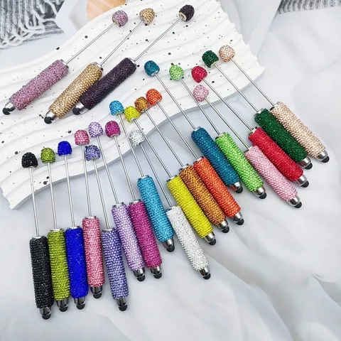 Luxurious Full Rhinestone Beaded Stylus Pen Multicolor Crystal Ballpoint Pen For Office School DIY Beadable Touch Screen Stylus Pen