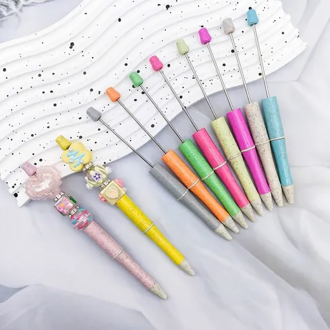 Eco Friendly Wheat Straw Beaded Pen DIY Creative Ballpoint Pen For Office School Students Stationery Supplies Multicolor Twist Action Pen