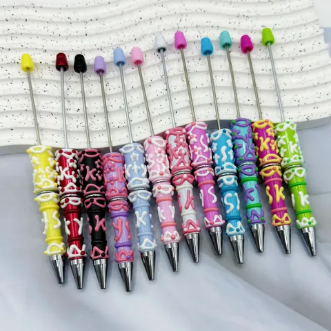 Creative Hand-Painted Beaded Ballpoint Pen Plastic Metal Decoden Cream Glue DIY Craft 3D Relief Cute Stationery For Office School Gift