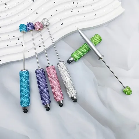 Luxurious Full Rhinestone Beaded Stylus Pen Multicolor Crystal Ballpoint Pen For Office School DIY Beadable Touch Screen Stylus Pen