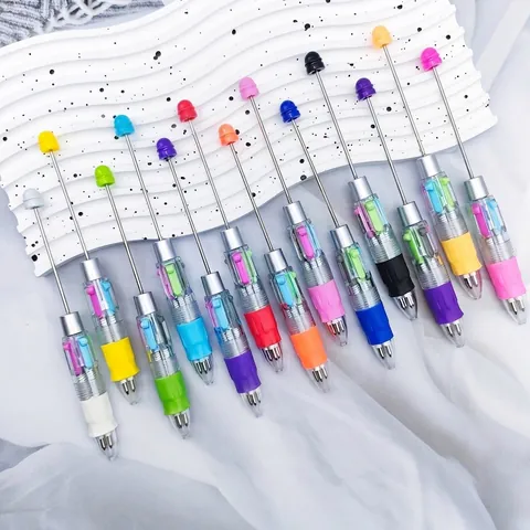 Bolígrafo Con Cuentas Multicolor 4 en 1 Dibujos Animados DIY Plástico Bolígrafo Escritura Portátil Para Estudiantes Oficina Escuela Papelería Regalo