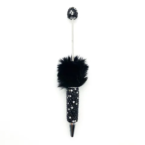 Luxe Volledig Bedekte Strass Balpen Met Kunstbont Pompon Decoratieve Metalen Creatieve Schrijfwaren Schrijfpen Cadeau Kantoor Schoolbenodigdheden