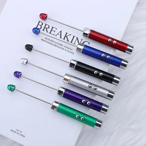 Multifunctional DIY Beaded Laser Pointer Pen Matte Aluminum Alloy Teaching Stick With LED Flashlight For School Office Presentation Teacher Gift