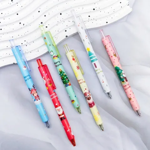 Lindos Bolígrafos de Gel Retráctiles de Navidad Dibujos Animados 0.5mm Tinta Negra Plumas de Escritura Estudiantes Escuela Oficina Regalo