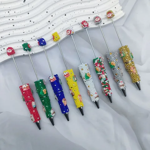 Bolígrafo de Cuentas de Navidad Hecho a Mano DIY Decoración de Strass Completa Papá Noel Muñeco de Nieve Regalo de Fiesta de Navidad