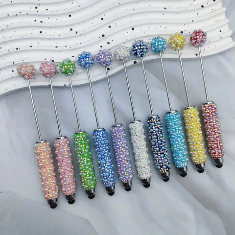 Metal Ballpoint Pen With Artificial Pearl Rhinestone Inlay Stylus Pen For Touch Screen Devices Office School Stationery