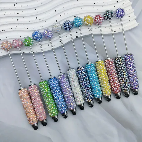 Metal Ballpoint Pen With Artificial Pearl Rhinestone Inlay Stylus Pen For Touch Screen Devices Office School Stationery