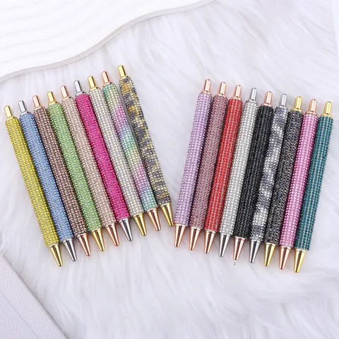 Luxurious Rhinestone Ballpoint Pen Metal Electroplated Retractable Writing Pen Bling Gemstone Pen Office Stationery Women Gift