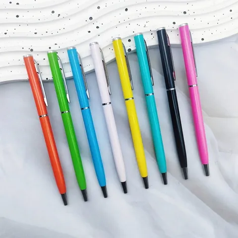 Luxury Aluminum Alloy Slim Ballpoint Pen With Flat Top Twist Action High Grade Business Office Signature Pen Metal Gift Pen