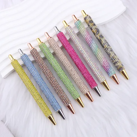 Luxurious Rhinestone Ballpoint Pen Metal Electroplated Retractable Writing Pen Bling Gemstone Pen Office Stationery Women Gift