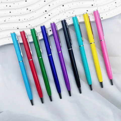 Luxury Aluminum Alloy Slim Ballpoint Pen With Flat Top Twist Action High Grade Business Office Signature Pen Metal Gift Pen