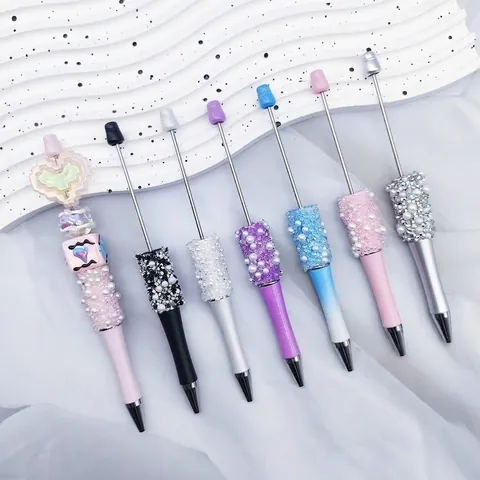 Handmade Beaded Ballpoint Pen Alloy Rhinestone Artificial Pearl Sugar Texture Crystal Starry Sky Writing Pen Office Gift Women