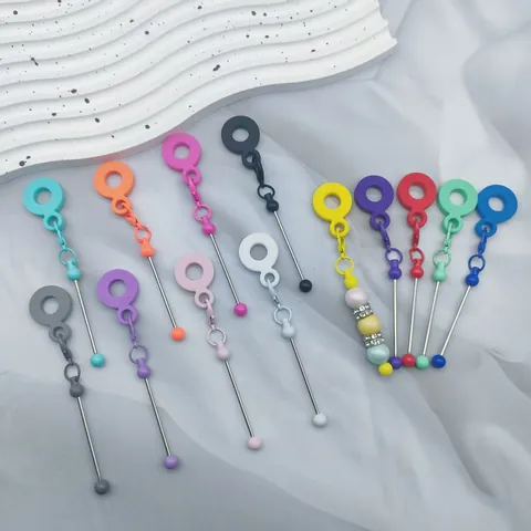 Creative Candy Color Silicone DIY Beaded Straw Charm Stainless Steel Accessory Heart Smile Pattern Cup Straw Decoration