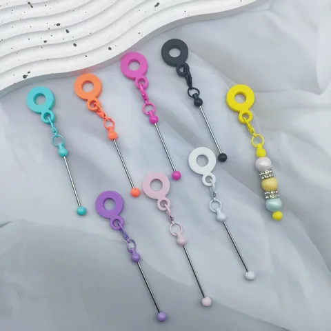 Creative Candy Color Silicone DIY Beaded Straw Charm Stainless Steel Accessory Heart Smile Pattern Cup Straw Decoration
