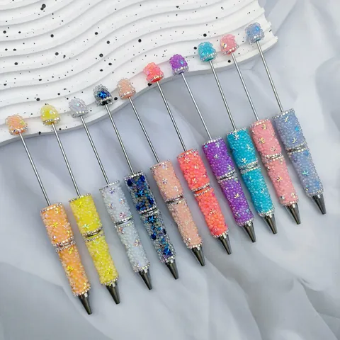 DIY Beadable Ballpoint Pen With Mermaid Bubble Beads Rhinestone Star Decor 1.0mm Tip Metal Shaft Elegant Writing Gift For Women Office School