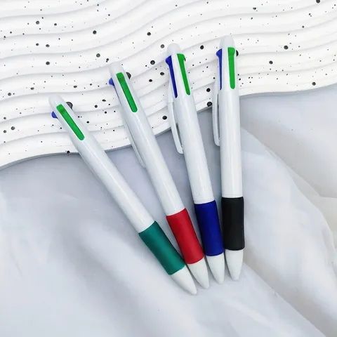 Minimalistische Witte Houder 4-In-1 Multi-Color Intrekbare Balpen 0,7mm Tip Groen Blauw Rood Zwart Inkt Kantoor Schrijfwaren