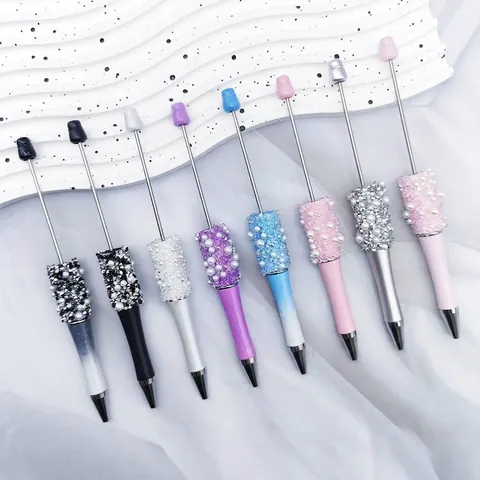 Handmade Beaded Ballpoint Pen Alloy Rhinestone Artificial Pearl Sugar Texture Crystal Starry Sky Writing Pen Office Gift Women