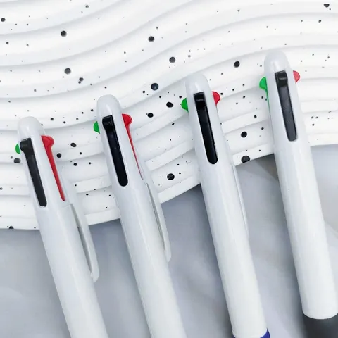 Minimalistische Witte Houder 4-In-1 Multi-Color Intrekbare Balpen 0,7mm Tip Groen Blauw Rood Zwart Inkt Kantoor Schrijfwaren