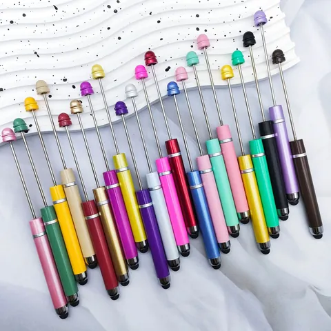 DIY Beadable Stylus Pen Multifunctional Touch Screen Ballpoint Pen With Extended Metal Rod For Office School Student Gift