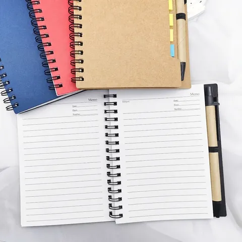 Creative Spiral Kraft Paper Memo Notebook With Ballpoint Pen Colorful Sticky Notes For Office School Business Promotion Gift