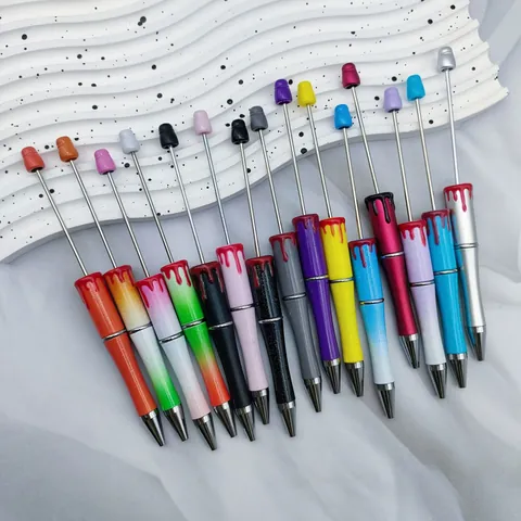 Halloween Bloody Drip Beadable Pen DIY Plastic Metal Ballpoint Pen Spooky Festival Theme Writing Tool For Office School Student Gift