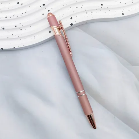 Rose Gold Matte Aluminum Ballpoint Pen With Stylus For Business Office Writing Elegant Professional Bullet Tip Stationery