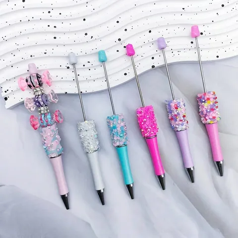 DIY Beaded Ballpoint Pen With Sequins Pearlescent Rhinestone Rotating Writing Pen Creative Handmade Stationery Office School Supply