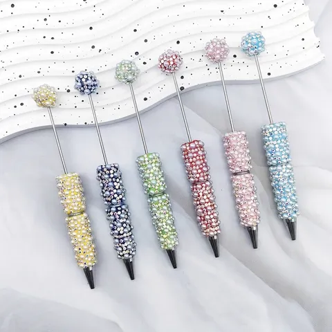 Metal Rhinestone Artificial Pearl Beaded Ballpoint Pen Multi Color Studded Twist Pen For DIY Writing Office School Gift