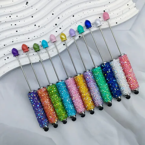 Multicolor Jelly Rhinestone Stylus Ballpoint Pen Glitter Beaded Touch Screen Pen For School Office Writing Stationery Gift