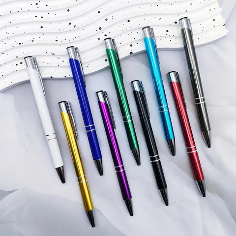 Business Metal Ballpoint Pen Aluminum Barrel Retractable Click Action Slanted Mouth Double Ring Stationery Gift Pen For Office