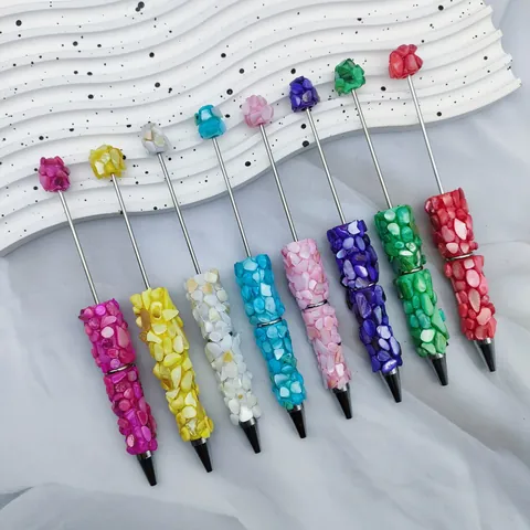 DIY Crushed Stone Decorative Ballpoint Pen Multi-color Full Coverage Heavywork Metal Bead Pen For Student Office Stationery Gift
