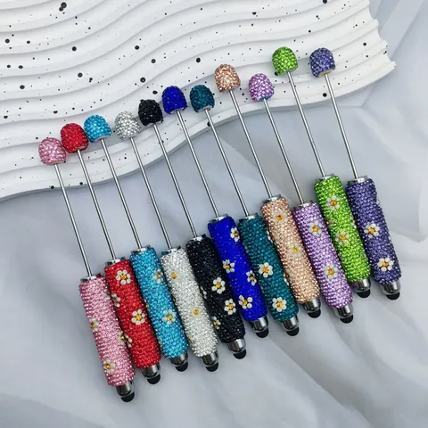 Daisy Rhinestone Stylus Ballpoint Pen Metal DIY Beaded Touch Screen Writing Pen For Mobile Phone Tablet Office School Stationery