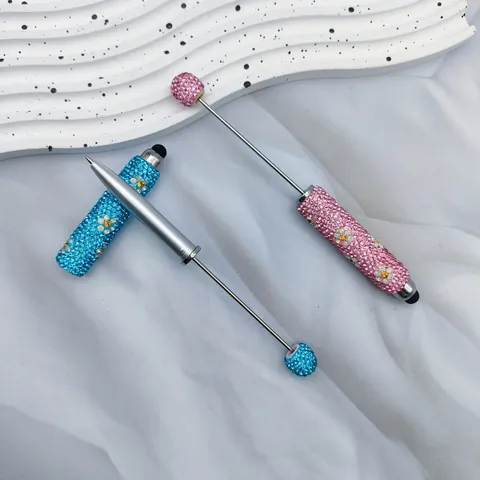 Daisy Rhinestone Stylus Ballpoint Pen Metal DIY Beaded Touch Screen Writing Pen For Mobile Phone Tablet Office School Stationery