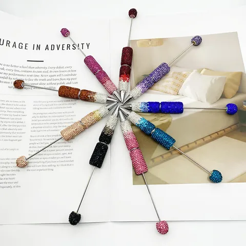 Stylo à Bille de Luxe avec Perles en Dégradé de Strass Stylo en Métal à Rotation DIY Fournitures de Bureau Créatives